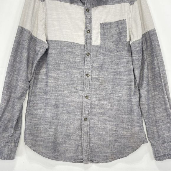 Mens Shirt Small Cotton Gray Color Block Button Up Long Sleeve Jeffrey Max - Picture 8 of 16
